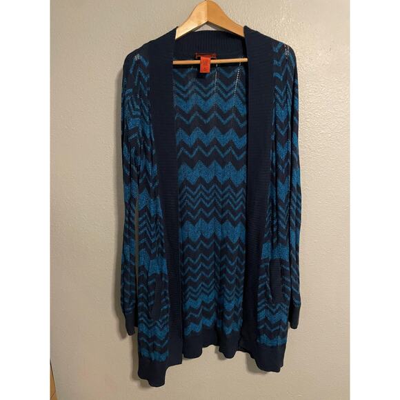 Missoni For Target Cardigan Sweater Womens XL Blue Chevron Long Open Front Knit - Picture 1 of 7